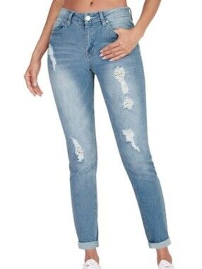 Ripped Skinny Jeans Light Wash Distressed Cuffed